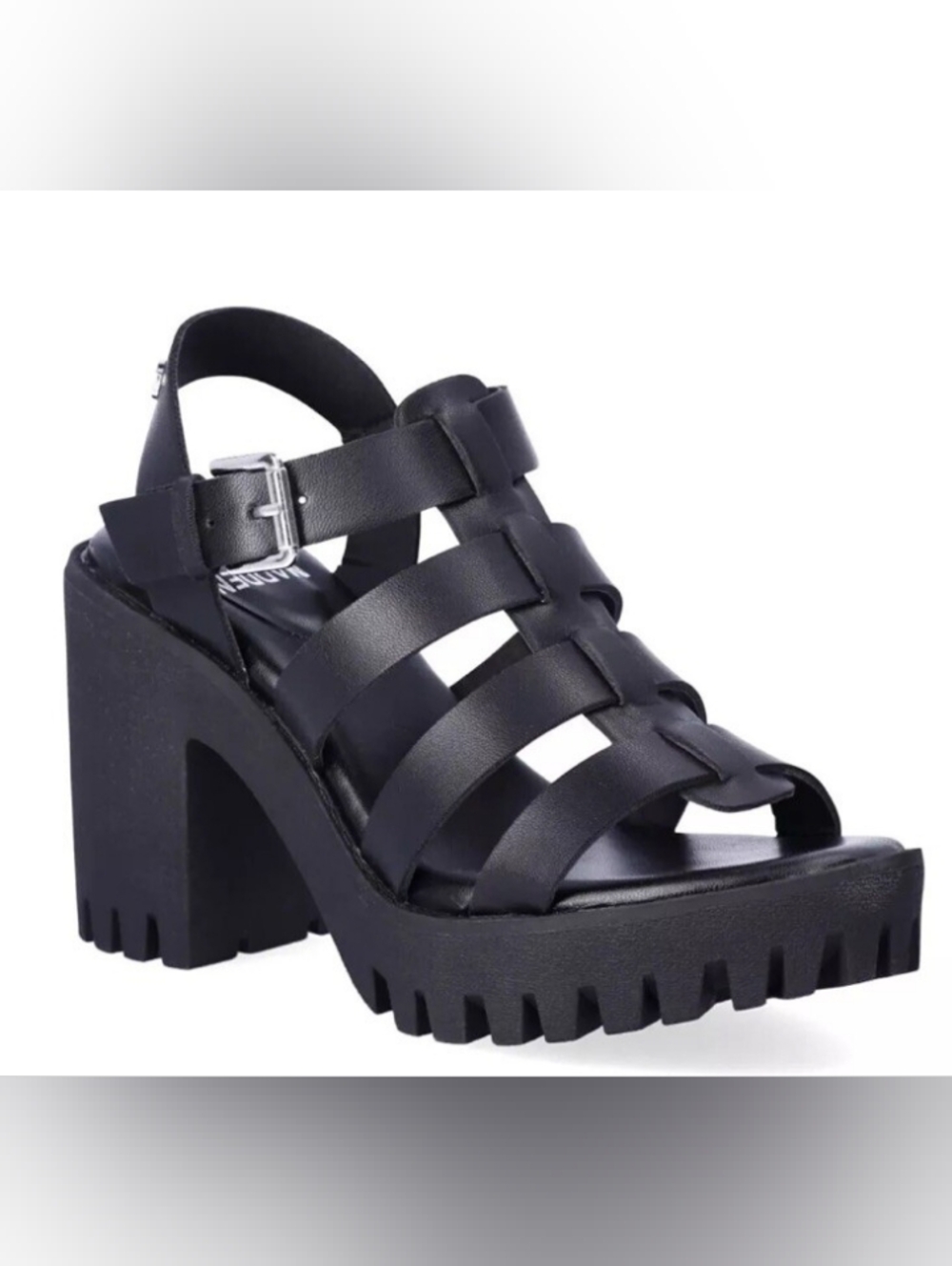 Women’s Black Platform Strappy Sandals with Lug Sole Size 9